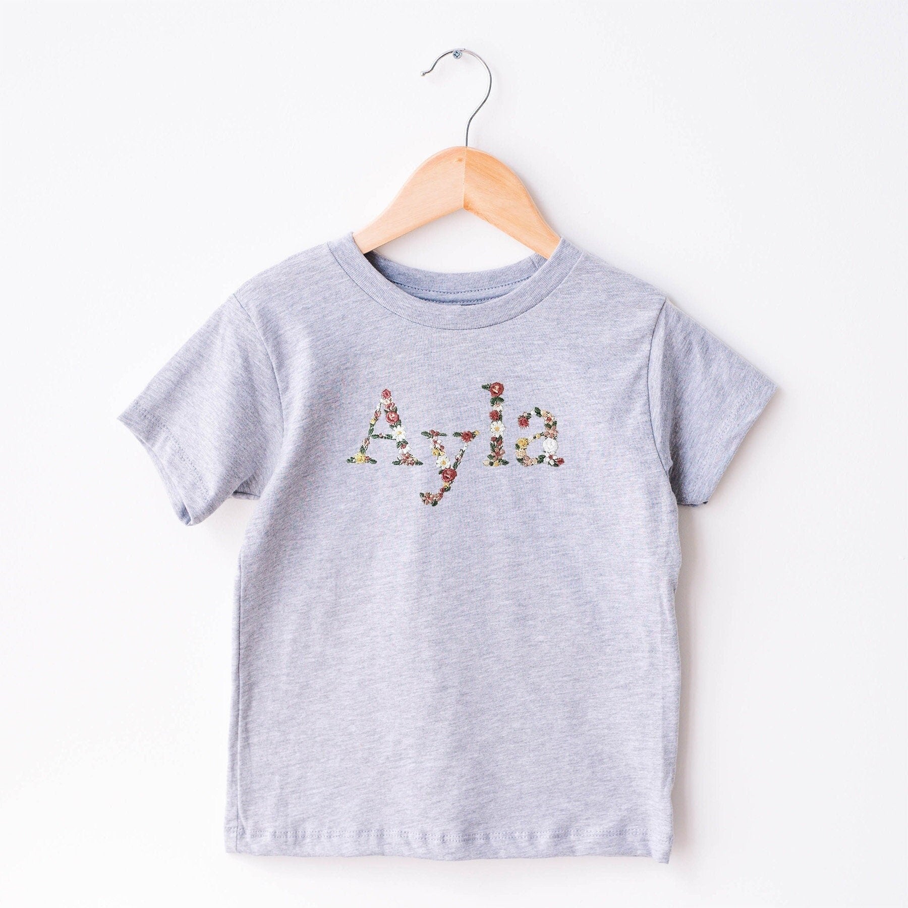 Classic Custom Embroidered Floral Name Kids Tee