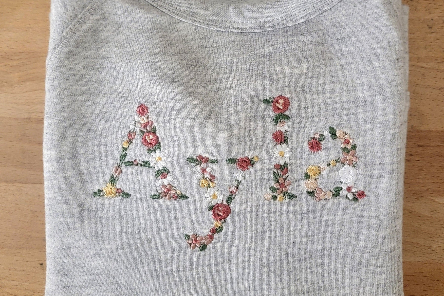 Classic Custom Embroidered Floral Name Kids Tee