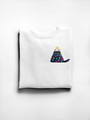 Christmas Tree Cat Embroidered Crewneck Sweatshirt-Cat Lover