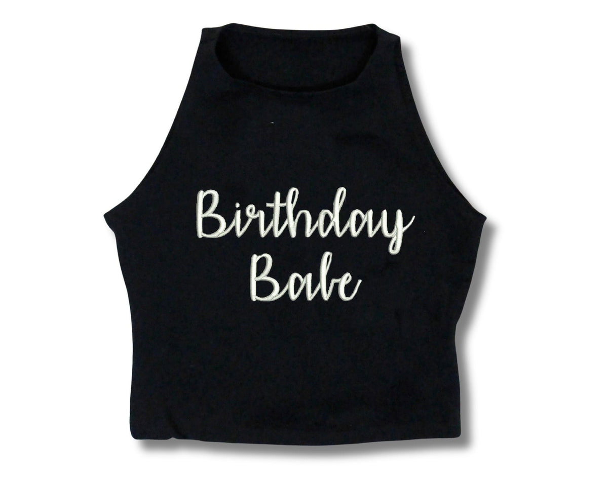 Birthday Babe Embroidered Crop Top-Birthday Girl