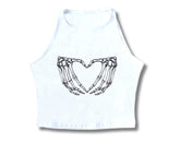 Skeleton Hands Heart Embroidered Crop Top