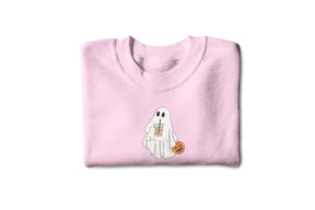 Iced Coffee Ghost Sweatshirt Centered- Cute Halloween Crewneck-Fall Pumpkin Spice Season