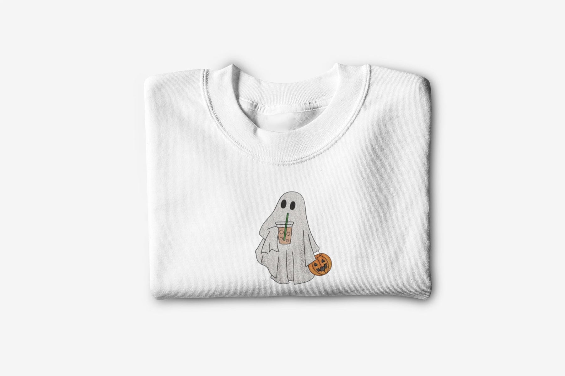 Iced Coffee Ghost Sweatshirt Centered- Cute Halloween Crewneck-Fall Pumpkin Spice Season