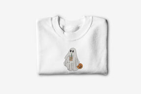 Iced Coffee Ghost Sweatshirt Centered- Cute Halloween Crewneck-Fall Pumpkin Spice Season