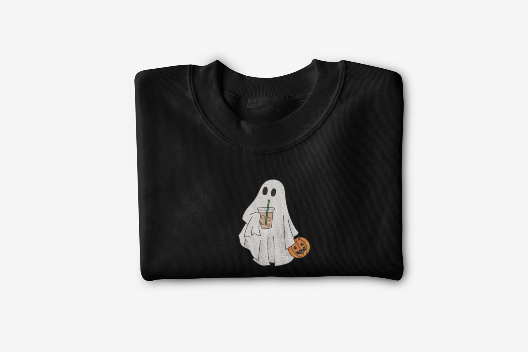 Iced Coffee Ghost Sweatshirt Centered- Cute Halloween Crewneck-Fall Pumpkin Spice Season