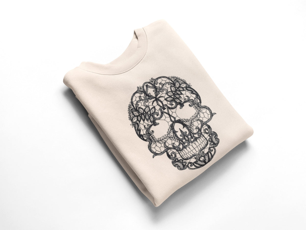 Lace Skull Halloween Crewneck Sweatshirt-Adult Pullover