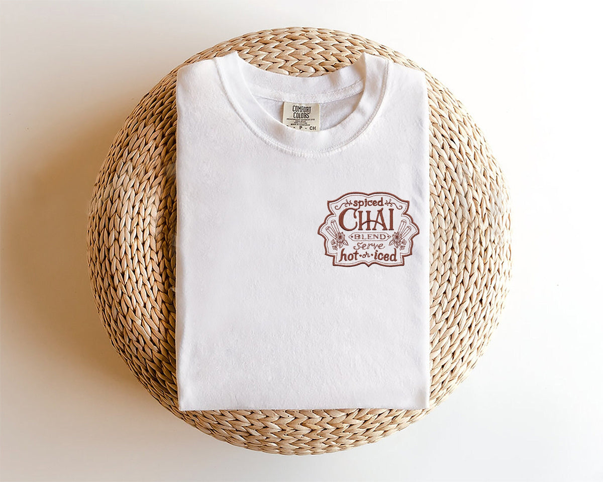 Chai Tea Embroidered Tee-Chai Tea Lover Label Tshirt