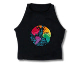 Colorful Globe Embroidered Crop Top-World Crop Top-Earth