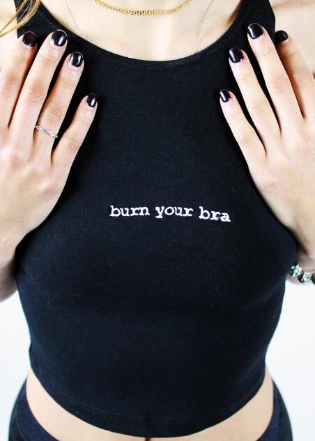 Burn Your Bra Embroidered Crop Top