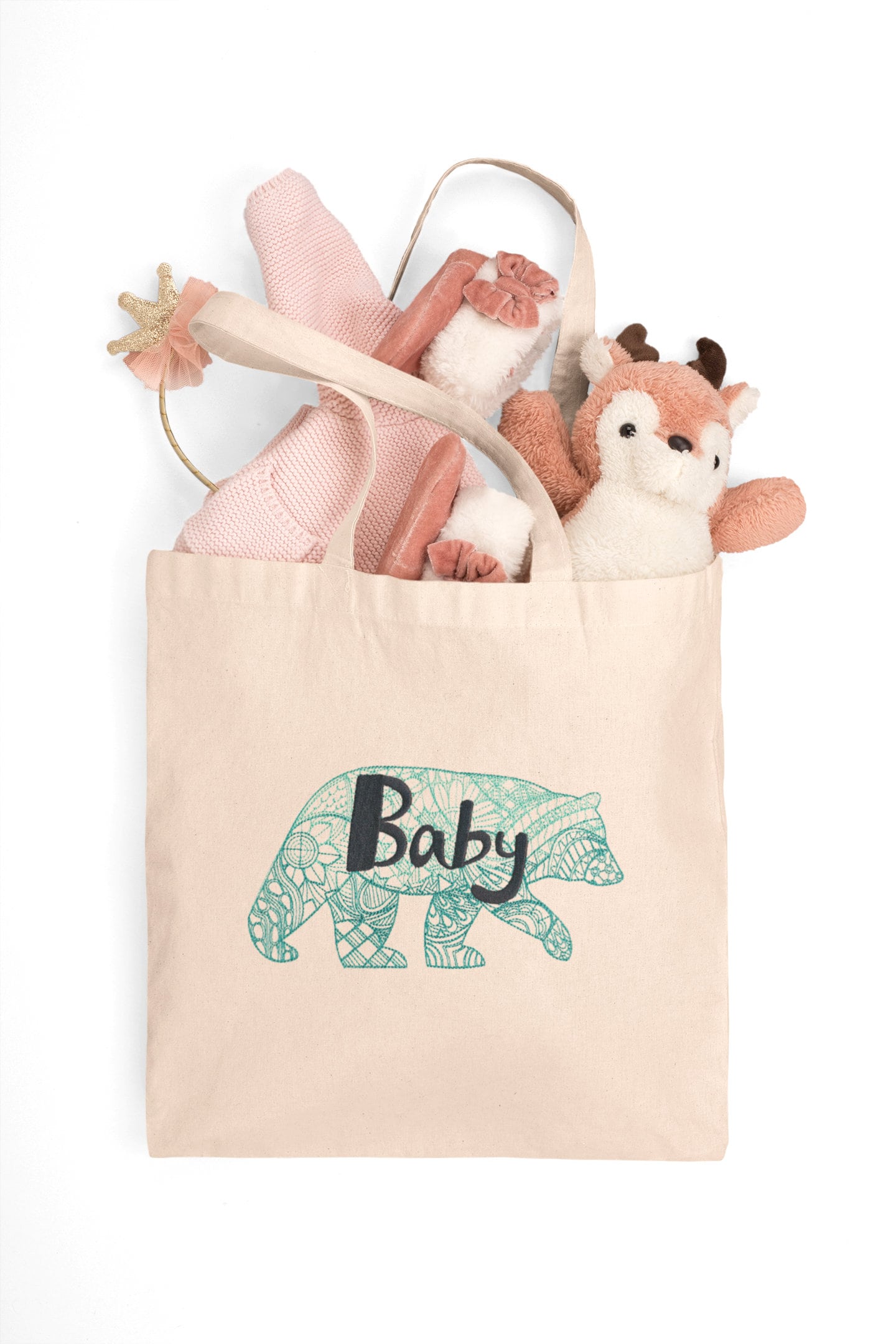 Embroidered Baby Bear Canvas Tote Bag