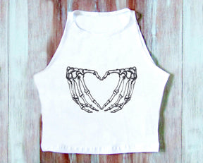 Skeleton Hands Heart Embroidered Crop Top