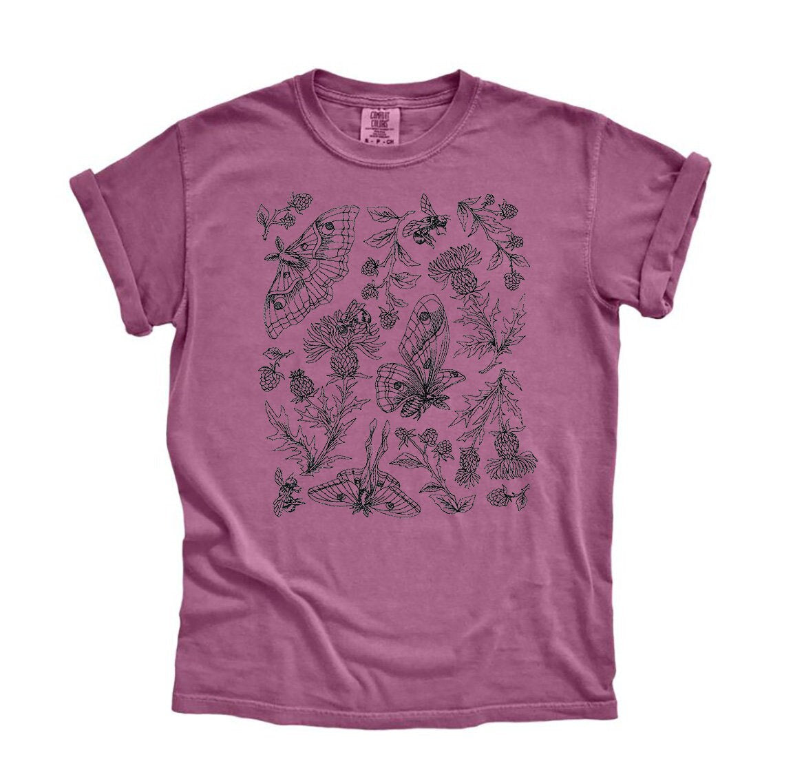Butterfly Moth Botanical Embroidered Tee-Womens Butterfly Tshirt