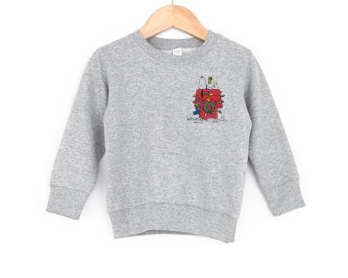 Snoo.py Christmas Doghouse Kids Sweatshirt-Embroidered Christmas Sweatshirt