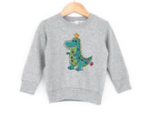 Christmas Tree Dinosaur Kids Sweatshirt-Cute Holiday Dinosaur Kids Crewneck Sweatshirt