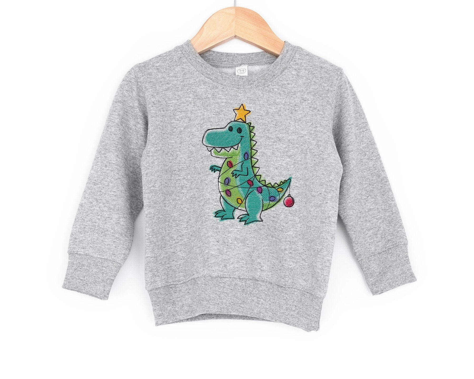 Christmas Tree Dinosaur Kids Sweatshirt-Cute Holiday Dinosaur Kids Crewneck Sweatshirt