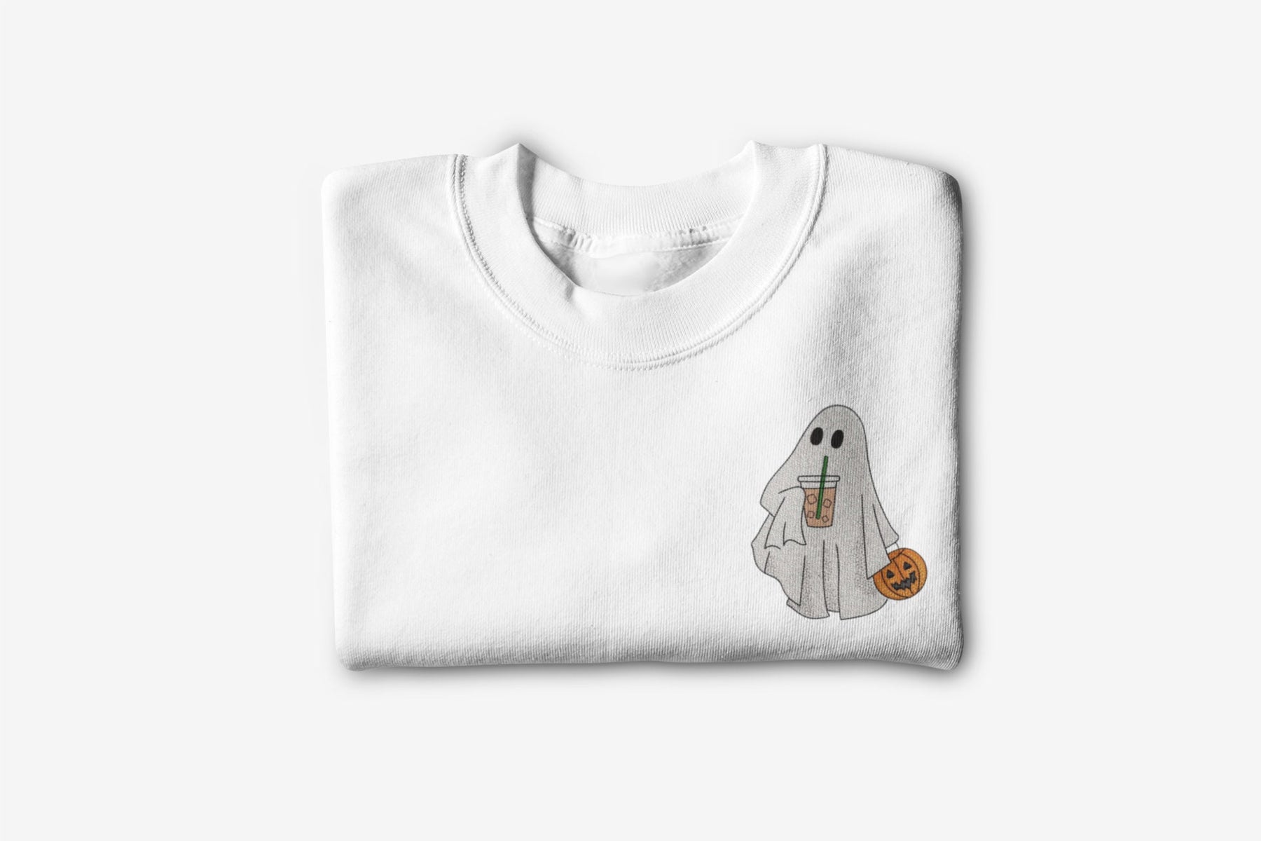 Iced Coffee Ghost Sweatshirt- Cute Halloween Crewneck-Fall Pumpkin Spice Season