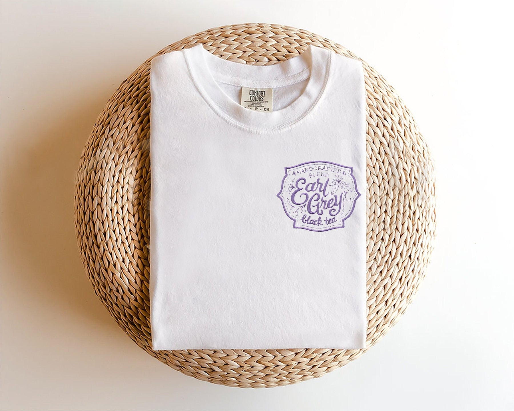 Earl Gray Tea Embroidered Tee-Earl Gray Tea Lover Label Tshirt