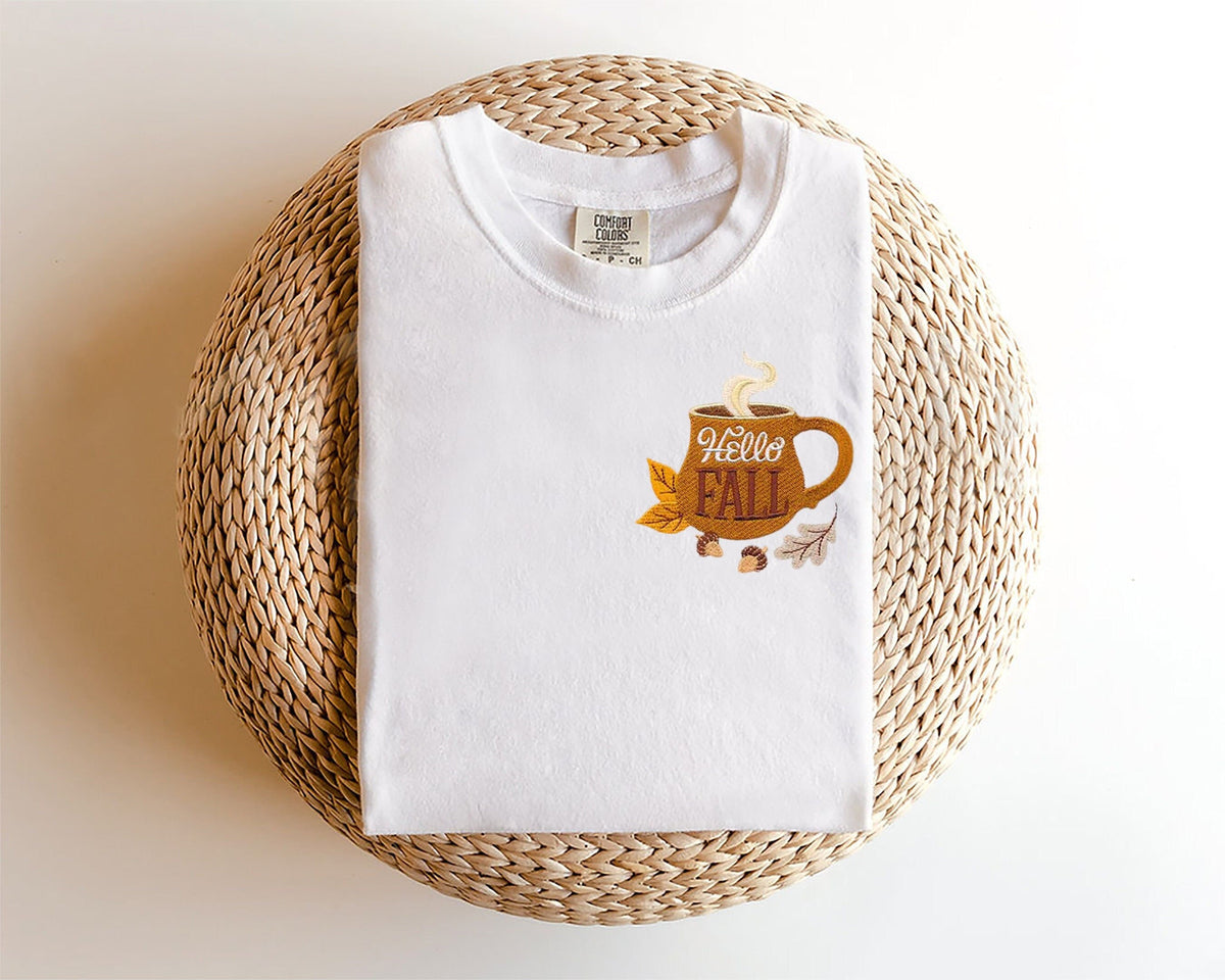 Hello Fall Pumpkin Spice Cup Tshirt-Fall Tee