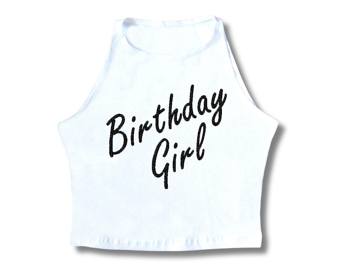 Birthday Girl Embroidered Crop Top-Birthday Girl
