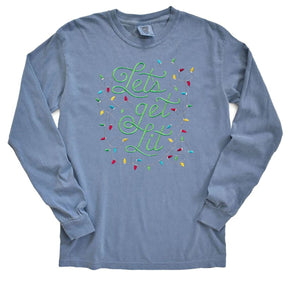 Let's Get Lit Christmas Lights Long Sleeve Tee-Embroidered Christmas Lights