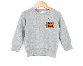 Snoo.py Pumpkin Fall Kids Crewneck Sweatshirt-Embroidered Pumpkin Sweatshirt